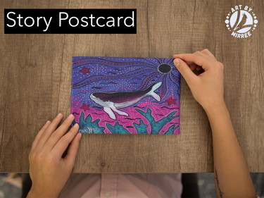 'Humpback Whale with starfish Dreaming' Aboriginal Art A6 Story PostCard Single by Mirree